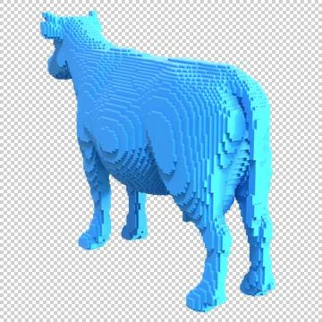 Blue cow from plastic blocks on a transparent background. Stock Illustration