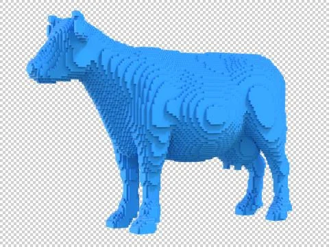 Blue cow from plastic blocks on a transparent background. Stock Illustration