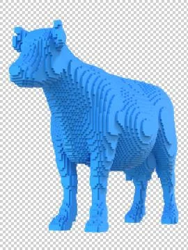 Blue cow from plastic blocks on a transparent background. Stock Illustration