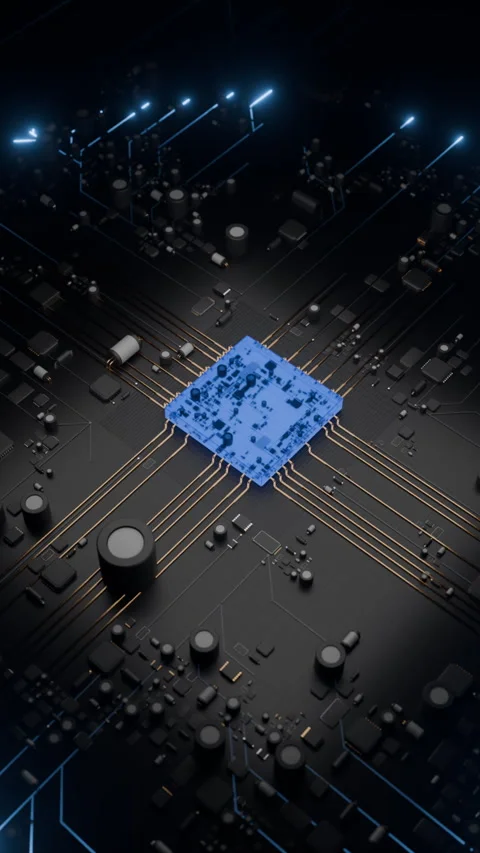 Blue CPU on Circuit Board Stock Footage 325218421