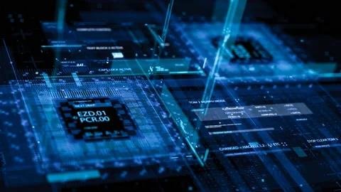 Blue CPU circuit futuristic technology motion background Stock Footage 182049443
