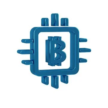 Blue CPU mining farm icon isolated on transparent background. Bitcoin sign .. 스톡 일러스트