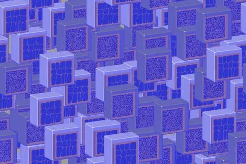 Blue Cracked Tiles Seamless Pattern, 3D Illustration Illustrazione stock