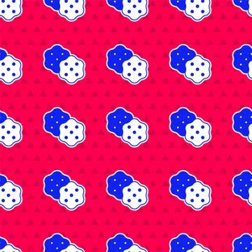 Blue Cracker biscuit icon isolated seamless pattern on red background. Swee.. Stock Illustration