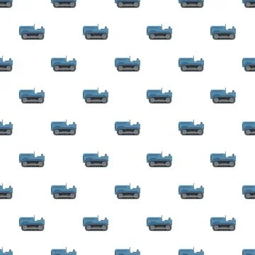 Blue crawler tractors seamless pattern on white background Stock Illustration