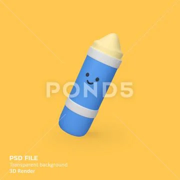 Blue crayon icon with smiley face isolated 3d render icon illustration PSD Template