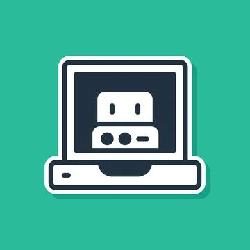 Blue Creating robot icon isolated on green background. Artificial intelligence Stock Illustration