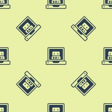 Blue Creating robot icon isolated seamless pattern on yellow background Stock Illustration