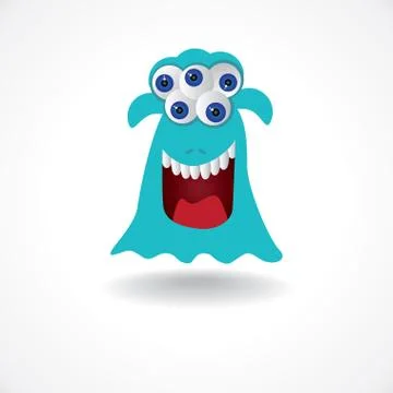 Blue creature monster with five eyes - illustration Stock Illustration