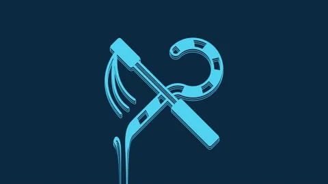 Blue Crook and flail icon isolated on blue background. Ancient Egypt symbol Stock Footage 235941480