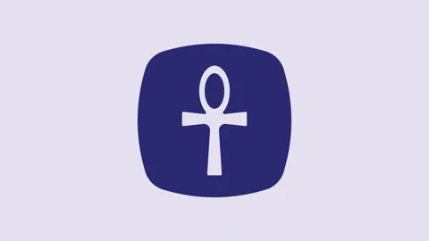 Blue Cross ankh icon isolated on purple background. Egyptian word for life or Stock Footage 232862310