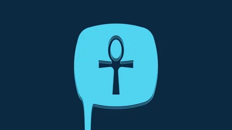 Blue Cross ankh icon isolated on blue background. Egyptian word for life or Stock Footage 235941301