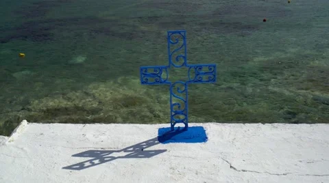 Blue cross view at the sea side Video stock 64185585
