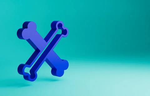 Blue Crossed bones icon isolated on blue background. Pets food symbol. Happy Illustrazione stock