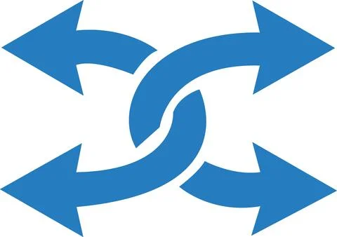 Blue crossed double arrows pointing outward symbol Stock Illustration