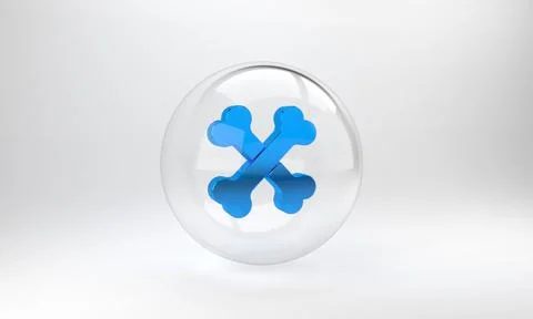 Blue Crossed human bones icon isolated on grey background. Glass circle butto Stock Illustration