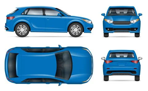 Blue crossover vector mockup. Isolated vehicle template side, front, back, to Stock Illustration