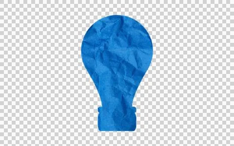 Blue crumpled paper light bulb shape isolated on white Stock Photos