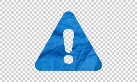 Blue Crumpled Paper Texture Exclamation Mark Warning Icon Isolated on White.. Stock Illustration