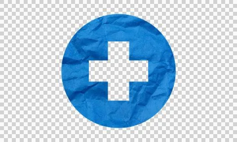 Blue Crumpled Paper Texture Plus Sign Symbol Icon Isolated on White Backgroun Stock Illustration