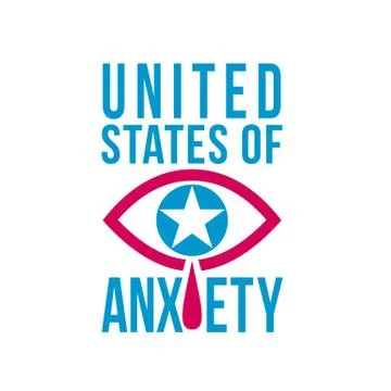 Blue Crying Eye with Star and Red Tear Drop or Tears Falling with Words Unite Stock Illustration