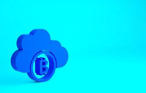 Blue Cryptocurrency cloud mining icon isolated on blue background. Blockchain Stock Illustration