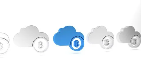 Blue Cryptocurrency cloud mining icon isolated on white background. Blockchai Stock Illustration