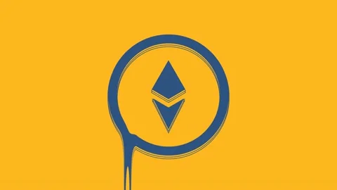 Blue Cryptocurrency coin Ethereum ETH icon isolated on orange background Stock Footage 234276025