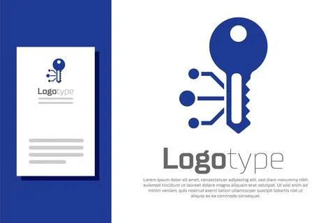 Blue Cryptocurrency key icon isolated on white background. Concept of cyber Stockillustratie