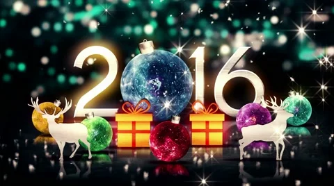 Blue Crystal 2016 Bauble Christmas Deer Gift 3D New Year Loop Animation - 4K Stock Footage 40752207