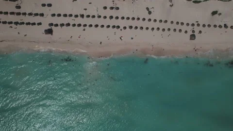 Blue crystal clear ocean water. Drone view to Hotel Zone in Cancun. Stock Footage 233436883