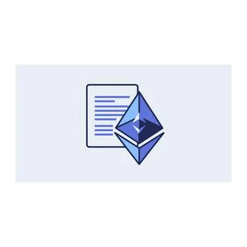 Blue crystal cube with document icon on light grey background Stock Illustration