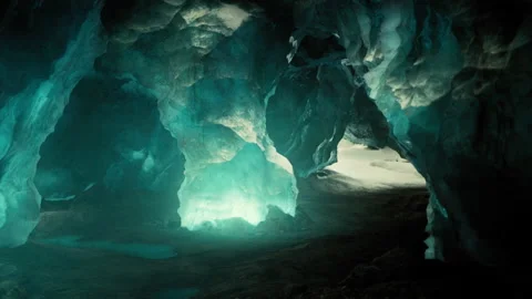 Blue crystal ice cave beneath the glacier in Iceland Video stock 195823503
