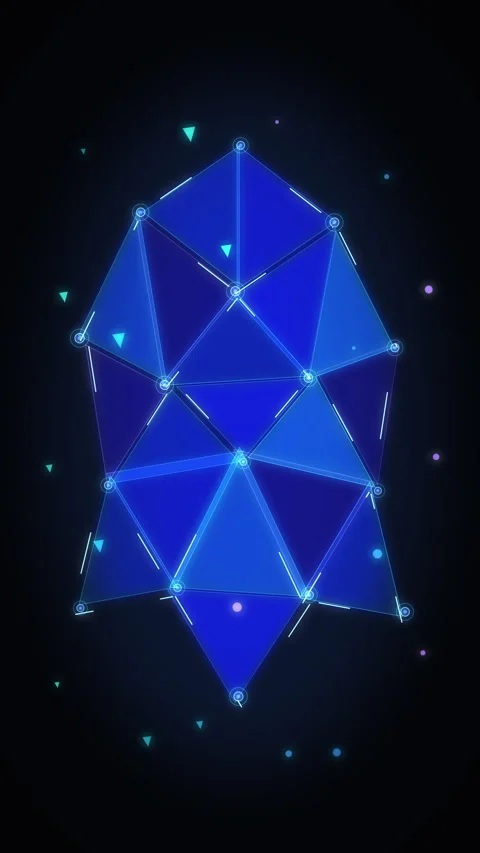 Blue crystal polygon animation glowing mesh wireframe geometric shape loop Stock Footage 346639196