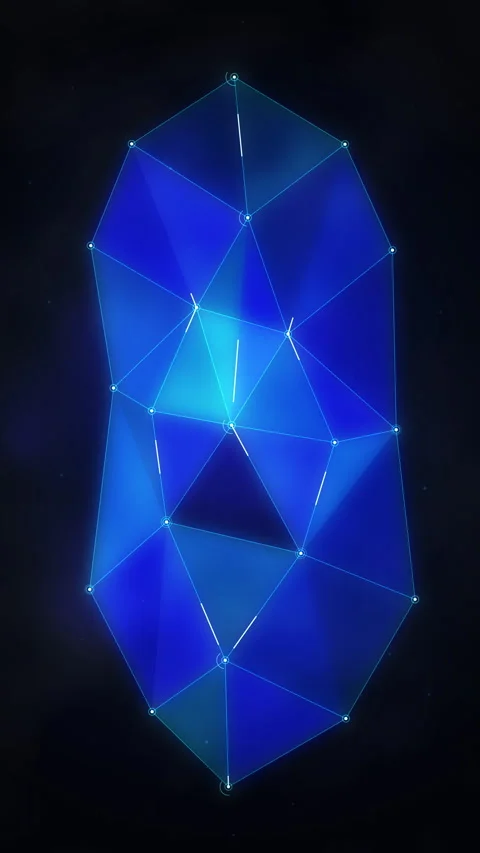 Blue crystal polygon animation glowing wireframe geometric shape loop Stock Footage 346641312