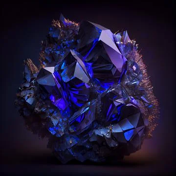 Blue Crystal Tanzanite gem isolated on black background. Stock Illustration