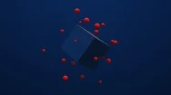 Blue Cube And Red Balls. Abstract 3D Animation. Stock Footage