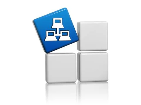 Blue cube with computer network icon on boxes 스톡 일러스트