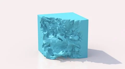 Blue cube disappears. White background. Abstract illustration, 3d render. Stock Illustration