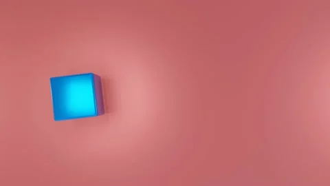 Blue cube flies and rotates on a pink background. 3d render. looped animated bac Stock Footage 163749614