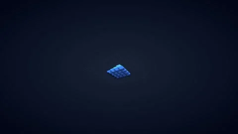 Blue Cube Formation &amp; Dispersal Loop - 3D Grid Tech Background Stock Footage 341567873