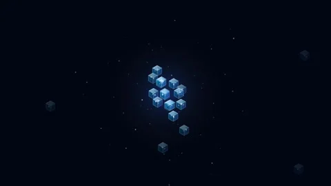 Blue Cube Formation Loop - 3D Geometric Digital Construction Backdrop Stock Footage 341565174