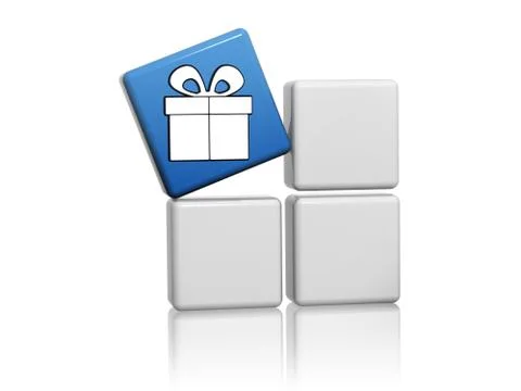 Blue cube with gift sign Stock Illustration