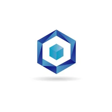 Blue Cube Logo Design Symbol Icon Stock Illustration