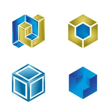 Blue Cube logo design template set Illustration