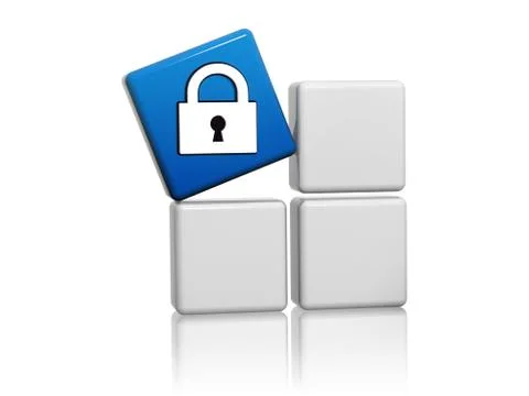 Blue cube with padlock symbol on boxes Stock Illustration