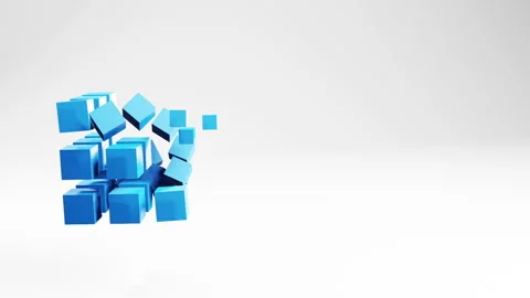 Blue cube shape construction in light space, abstract animation motion graphics Stock Footage 264566584