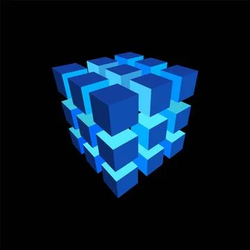 Blue cube from square grid, energy blocks vector design, geometric puzzle Stockillustratie
