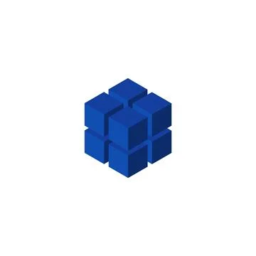 Blue cube from square grid, geometric puzzle, isometric cubic, energy blocks Illustrazione stock