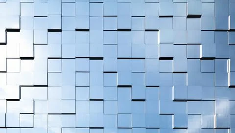 Blue cubed facade forming a repeating geometric pattern Stock Photos